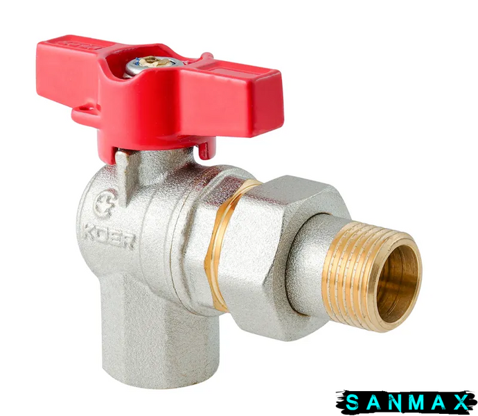 Кран з американкою кутовий Koer Extreme KE.228-15 - 1/2" ручка "метелик" червона (KR5763) KR5763 фото