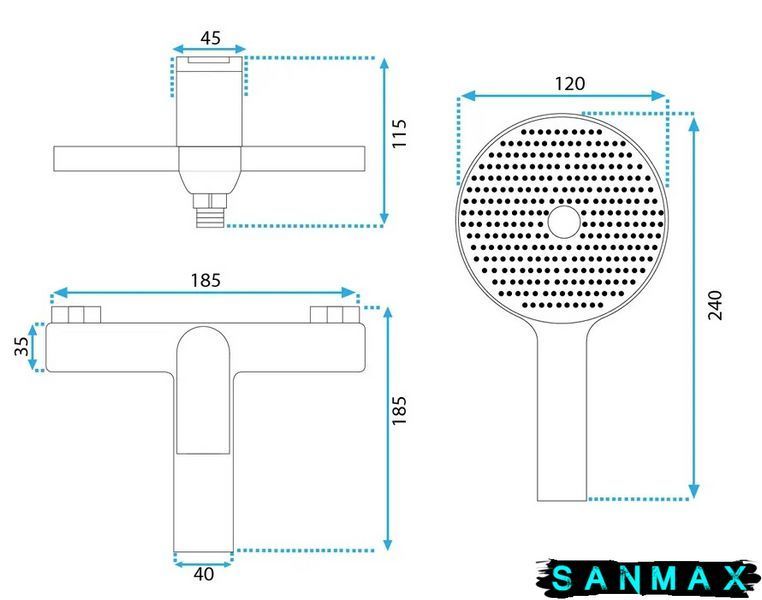 Змішувач для ванни та душу Rea Avalon Графіт графіт настінний з виливом REA-B2706 фото