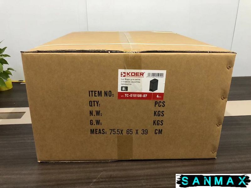 Відро для сміття з плавним закриттям прямокутне Koer TC-010108-07 8 л колір графіт (KR5591) KR5591 фото