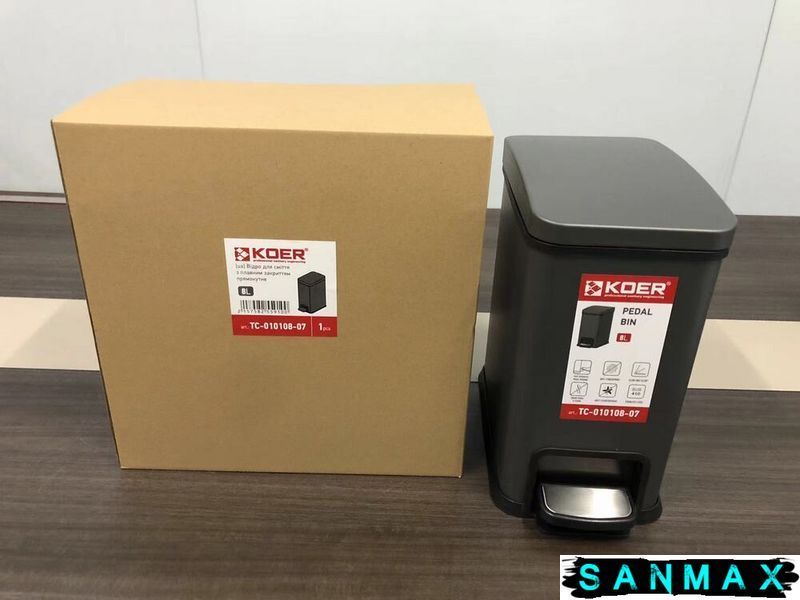 Відро для сміття з плавним закриттям прямокутне Koer TC-010108-07 8 л колір графіт (KR5591) KR5591 фото