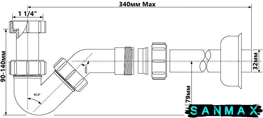 Сифон для біде 1 1/4х32 з розетою без зливу HC23 HC23 фото